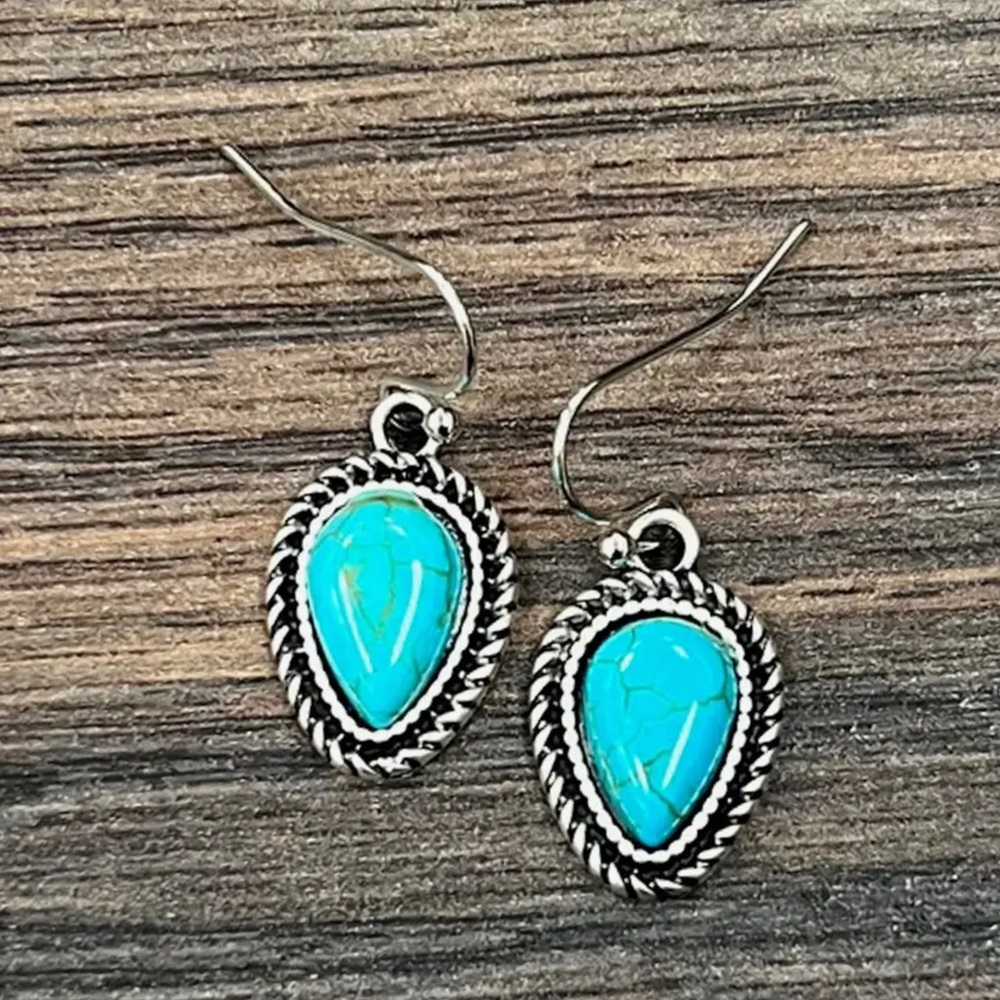 Turquoise and Silver Teardrop Earrings ~ 12mm Drop Stone Earrings